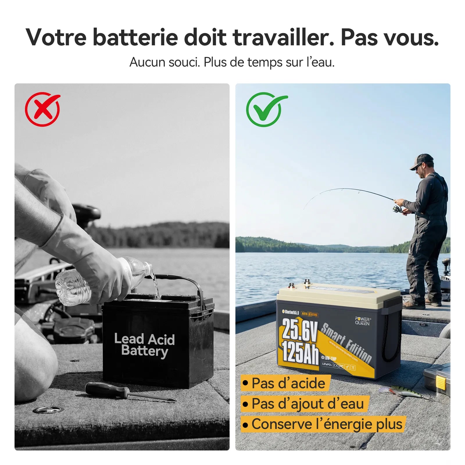 Power Queen Batterie Lithium 24V 125Ah Smart Bluetooth pour Moteur Électrique