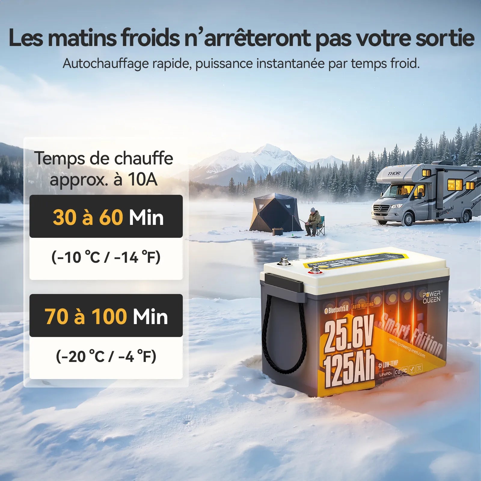 Power Queen Batterie Lithium 24V 125Ah Smart Bluetooth pour Moteur Électrique