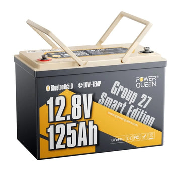 Batterie LiFePO4 Power Queen 12V 125Ah Group 27 à décharge profonde avec Bluetooth