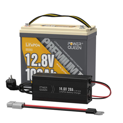 Batterie LiFePO4 12V 100Ah Mini de Power Queen  avec BMS 100A Intégré