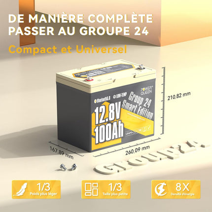 Dimension Compacte, Batterie Lithium 12V 100Ah Group 24