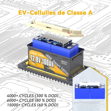 Cellule Supérieure et DoD Profond, Batterie LFP 12V 100Ah RV190