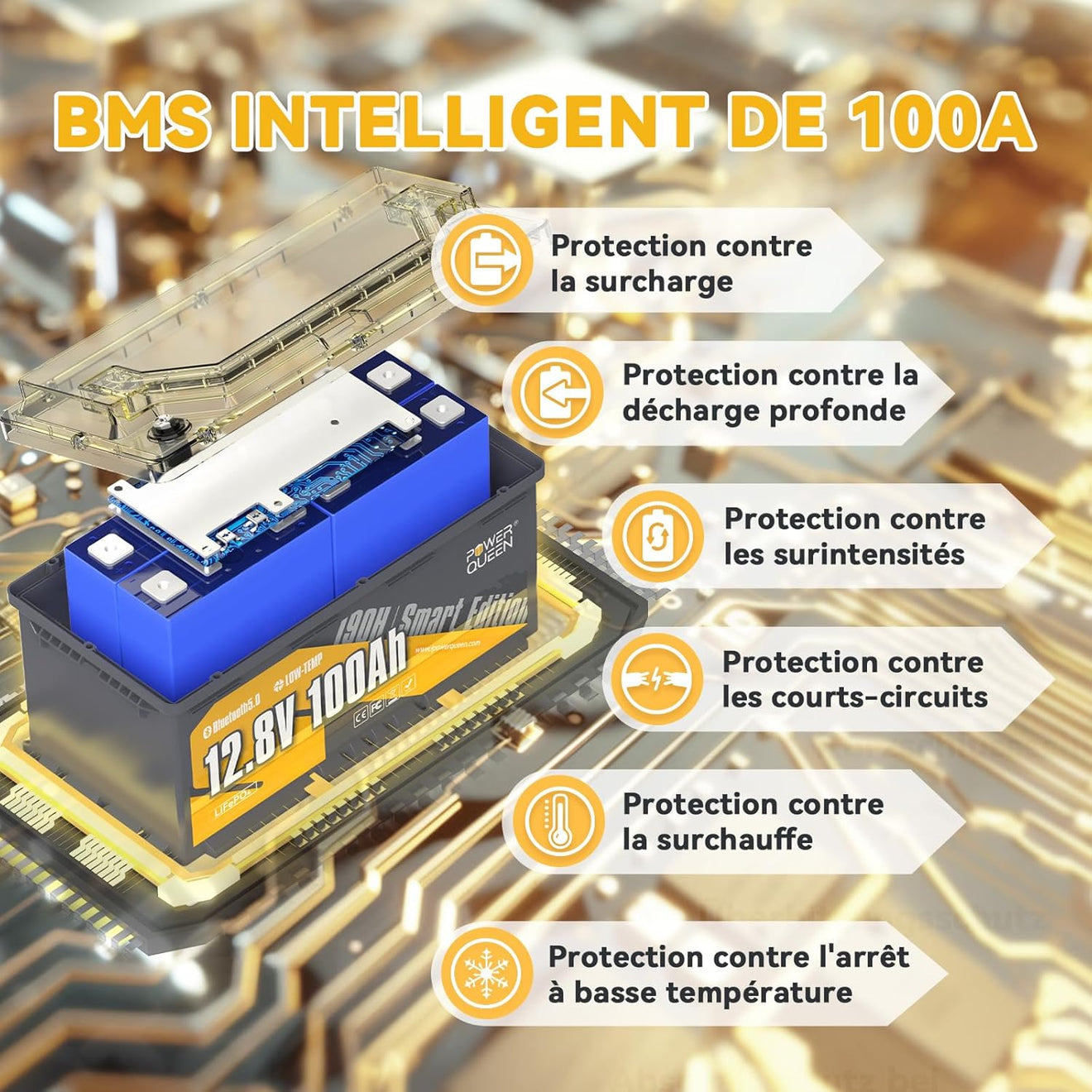 BMS 100A pour Protéger la batterie lithium 12v 100ah camping car