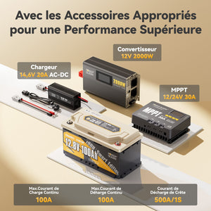 Batterie LiFePO4 12V 100Ah H190 de Power Queen avec Bluetooth 5.0 Intelligent