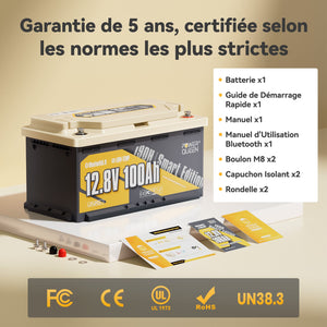 Batterie LiFePO4 12V 100Ah H190 de Power Queen avec Bluetooth 5.0 Intelligent