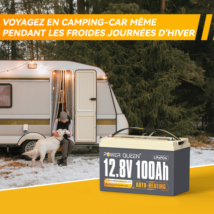 Pour Caravane Voyage en Hiver, Batterie LiFePO4 12V 100Ah Auto-Thermique