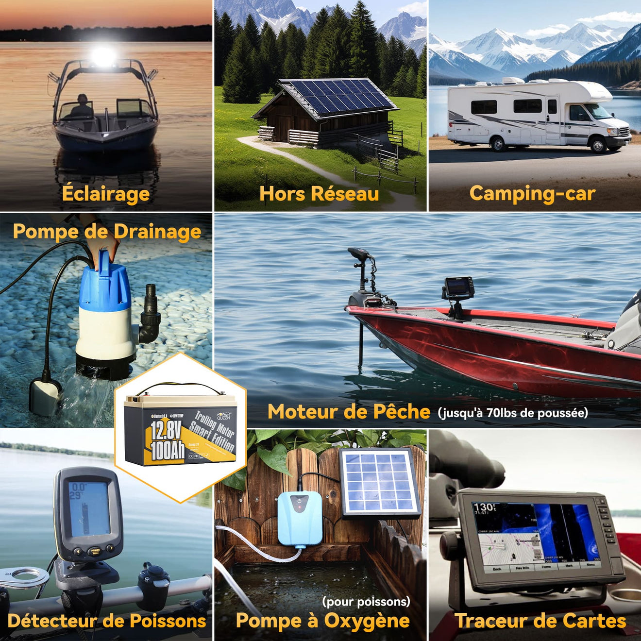 Pour caravane, van, bateau, peche, batterie lifepo4 12v 100ah