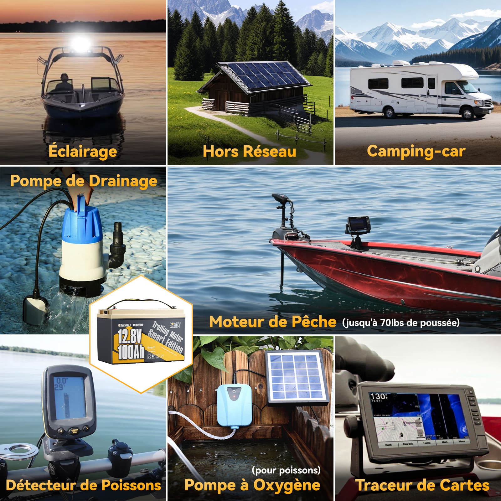 Pour caravane, van, bateau, peche, batterie lifepo4 12v 100ah