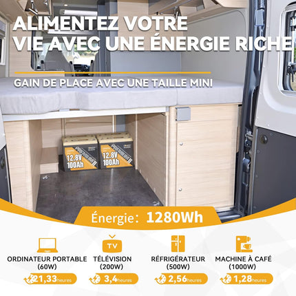 Espace Réduit et Grande Énergie, Parfaite pour Caravanes, Batterie LFP 12V 100Ah Mini