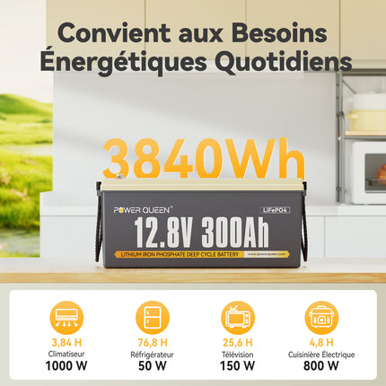 Pour Appareils Électriques de Vie, Batterie au Lithium 12V 300Ah avec BMS 200A