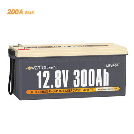 Batería Power Queen LiFePO4 de 12 V 300 Ah con BMS integrado de 200 A