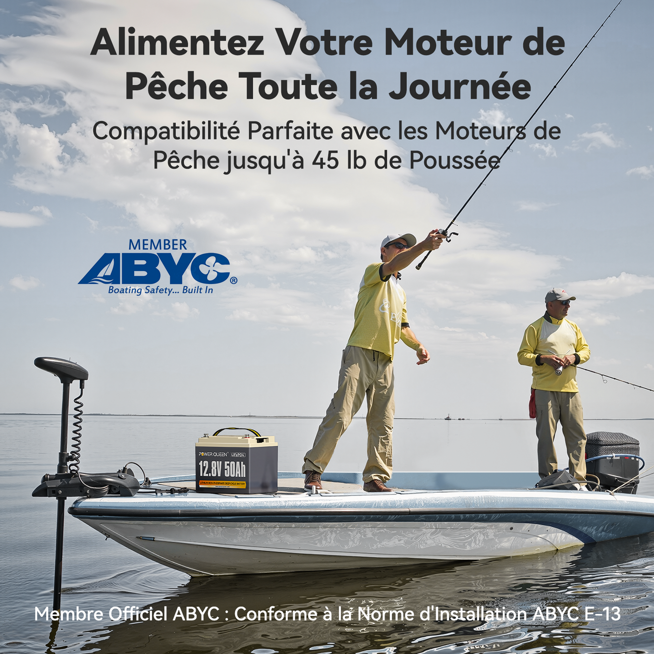 Pour moteru éectritique 45ib, batterie lithium 12v 50ah pêche