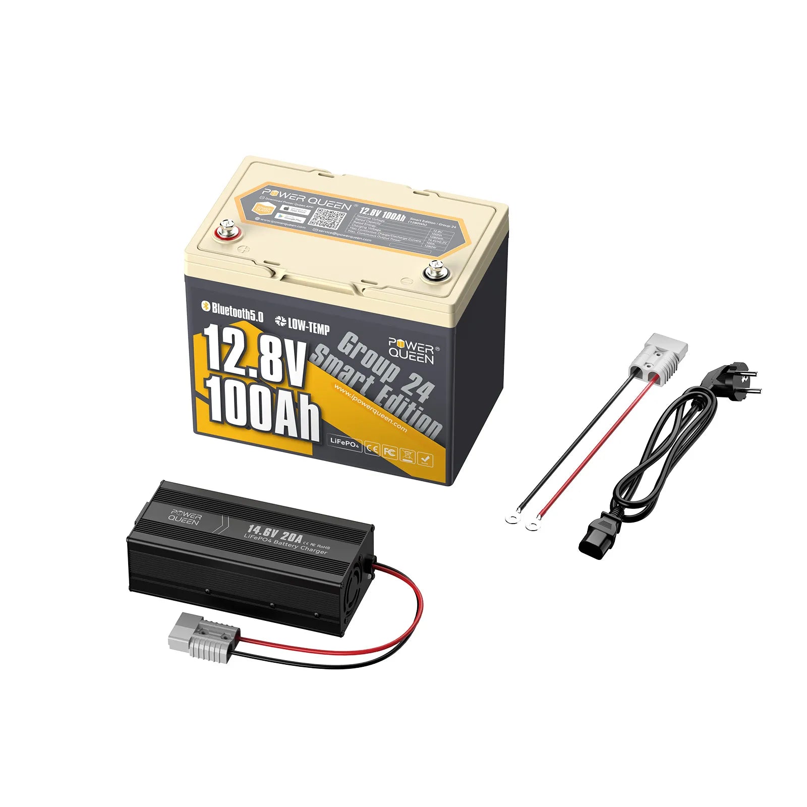 LIFEPO4 12V 100Ah Battery Group 24 de Power Queen con Bluetooth inteligente
