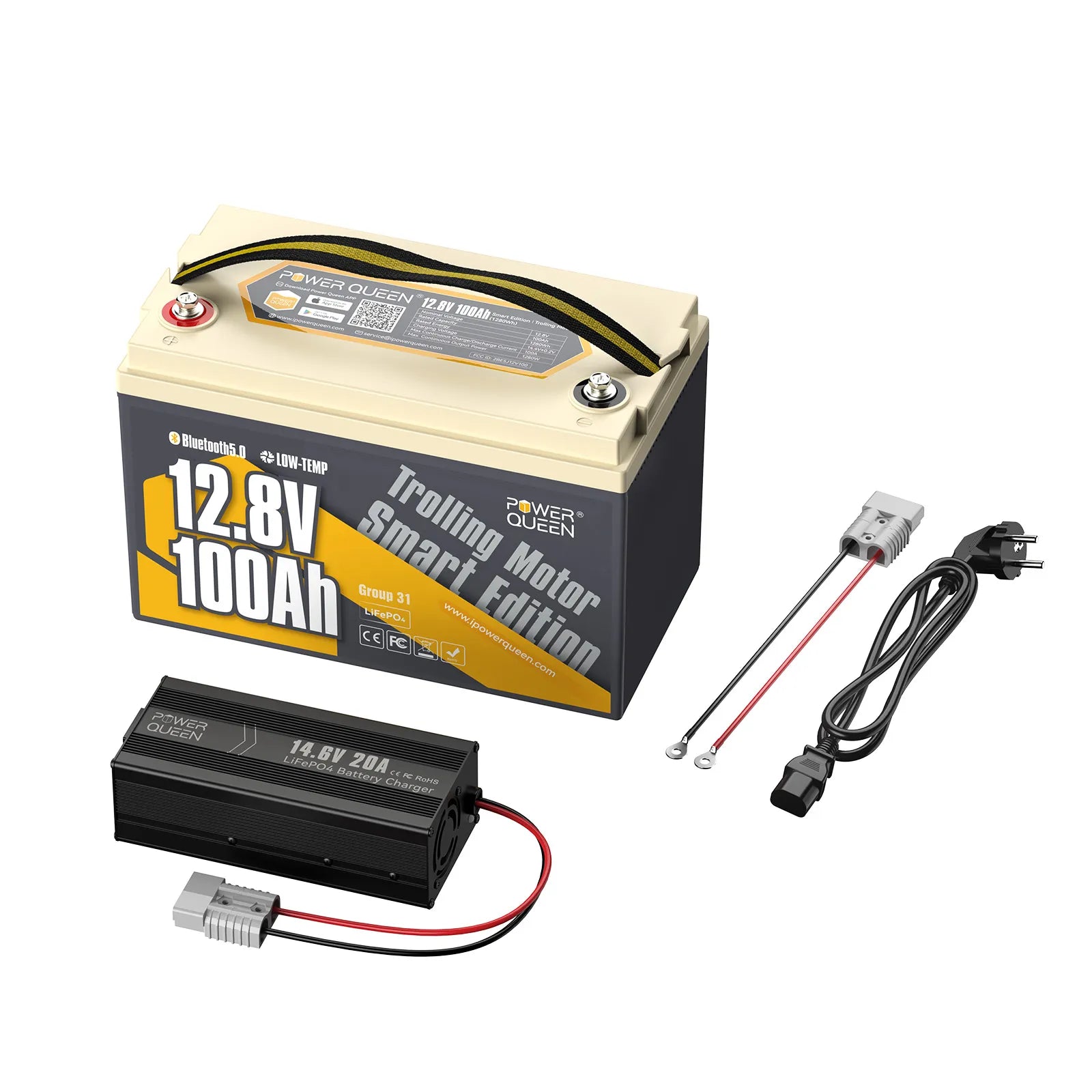 Power Queen LifePO4 12V 100Ah 12V 100 AH con Bluetooth per motori di pesca in treno