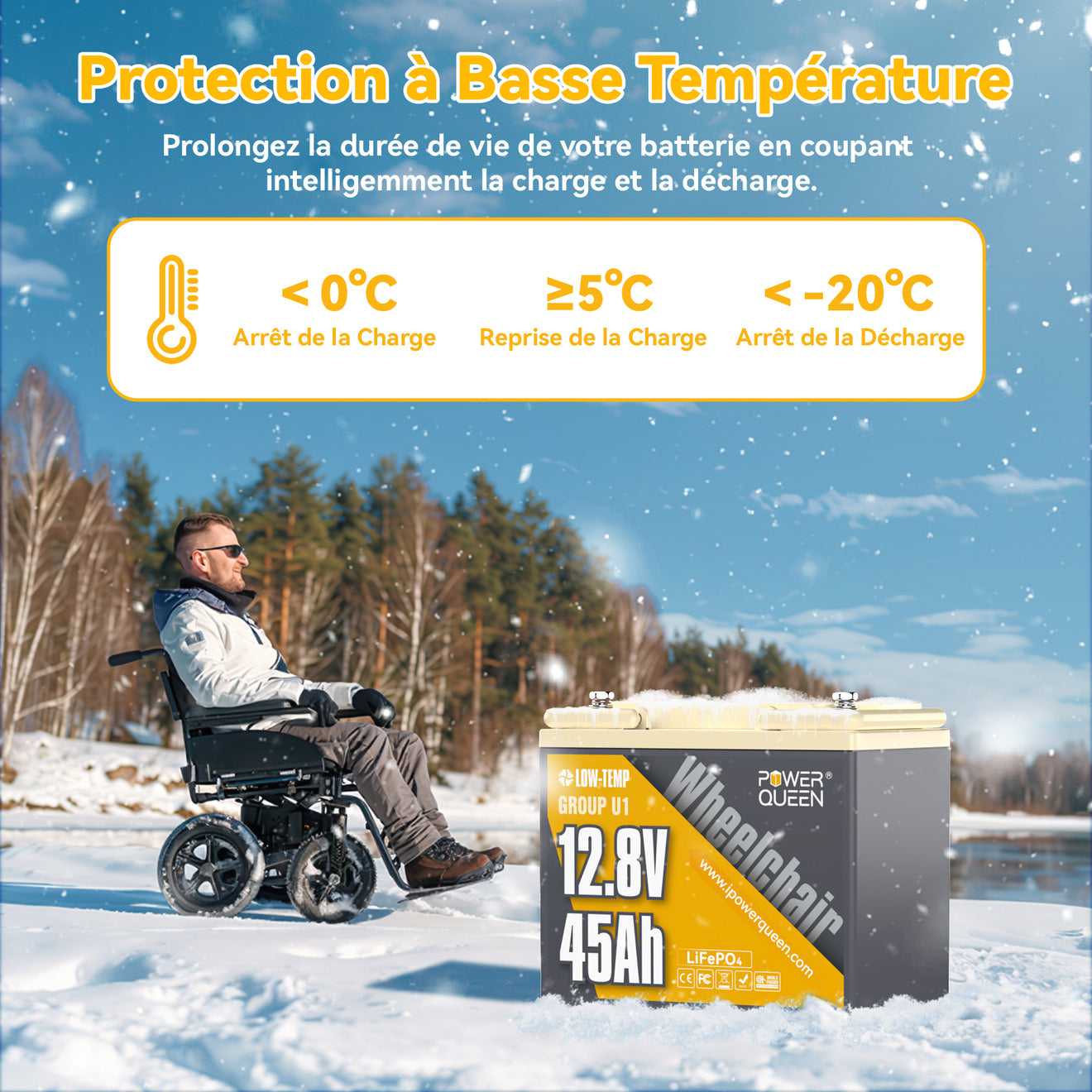 Protection Low-Temp Garanti la Sécurité de Batterie au Lithium 12V 45Ah Group U1