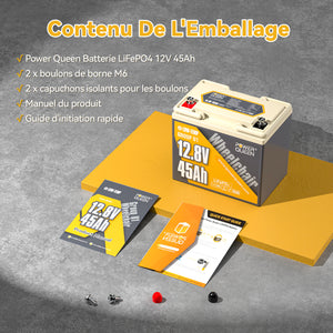 Accessoires Complets, Boulons M6 et Manuel  d'Utilisation, Batterie LFP 12V 45Ah