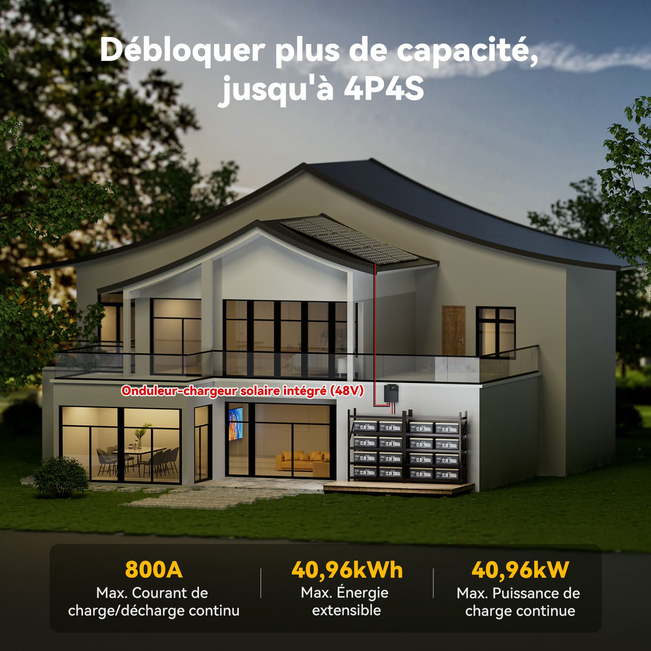 Jusqu'à 4P4S, pour la vie hors réseau, batterie lithium solaire 12v 200ah
