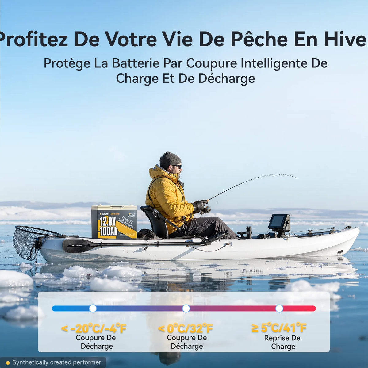 Power Queen Batterie Marine LiFePO4 12V 100Ah Group 24 - Double Usage