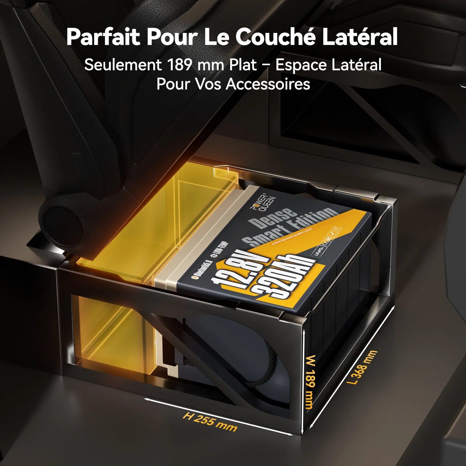 Power Queen 12V 320Ah Dense Smart Batterie LiFePO4 Sous le Siège & Bluetooth