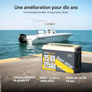 Power Queen Batterie Lithium 24V 125Ah Smart Bluetooth pour Moteur Électrique