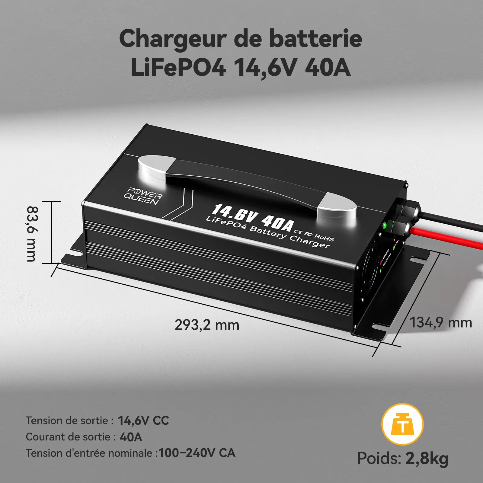 Chargeur LiFePO4 14,6V 40A Power Queen avec Connecteur Anderson