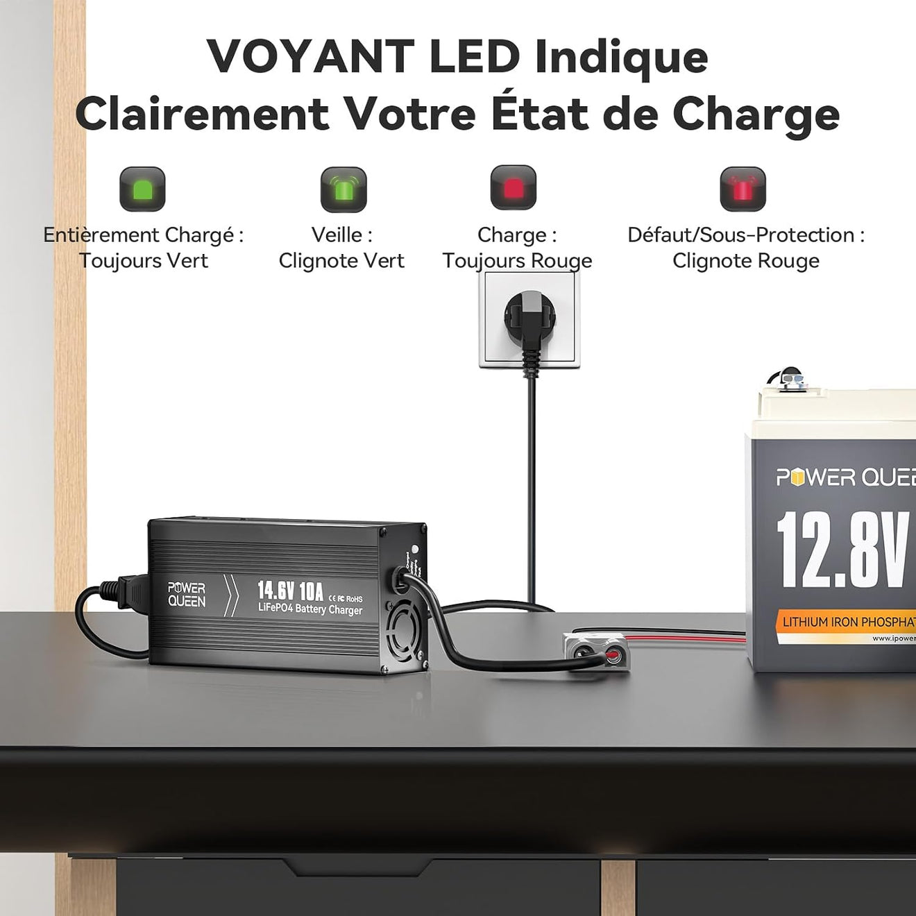 Chargeur LiFePO4 14,6V 10A Power Queen avec Connecteur Anderson