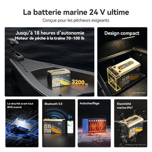 Power Queen Batterie Lithium 24V 125Ah Smart Bluetooth pour Moteur Électrique