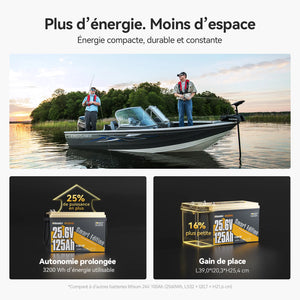 Power Queen Batterie Lithium 24V 125Ah Smart Bluetooth pour Moteur Électrique