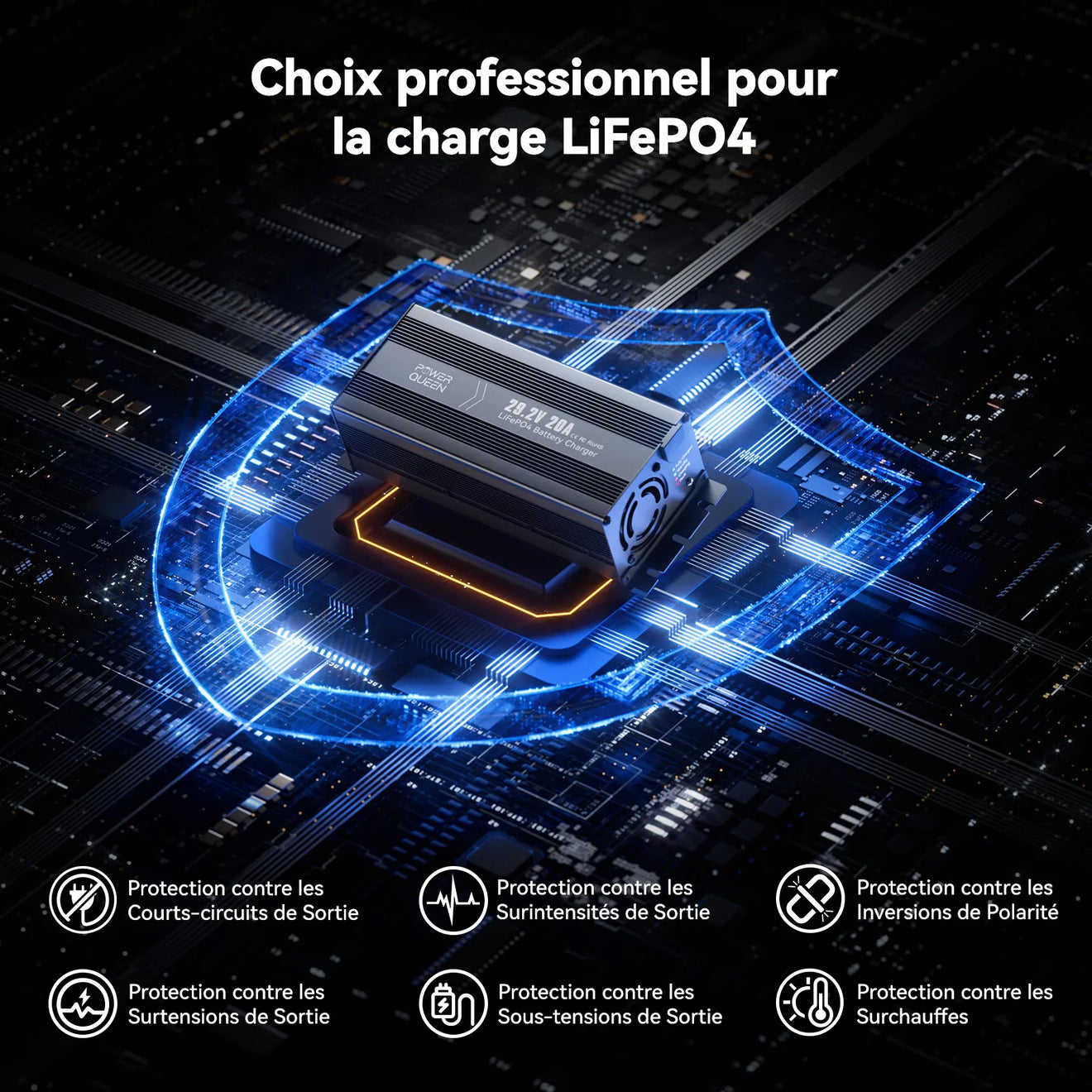 Chargeur LiFePO4 29,2V 20A Power Queen avec Connecteur Anderson