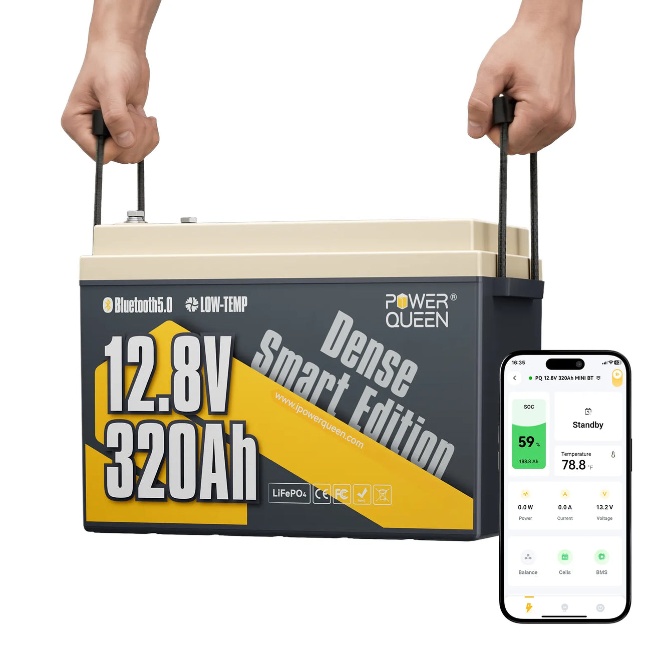 Power Queen 12V 320Ah Dense Smart Batterie LiFePO4 Sous le Siège & Bluetooth
