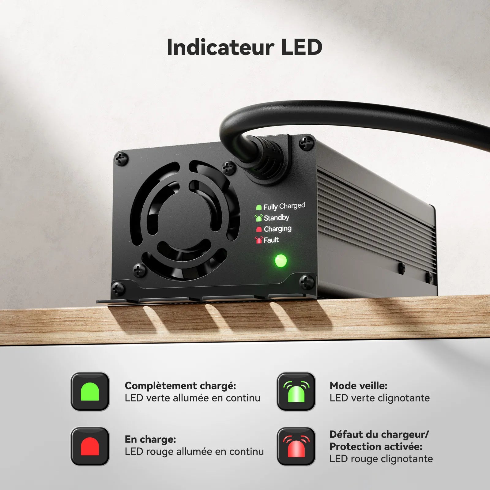 Chargeur LiFePO4 29,2V 20A Power Queen avec Connecteur Anderson