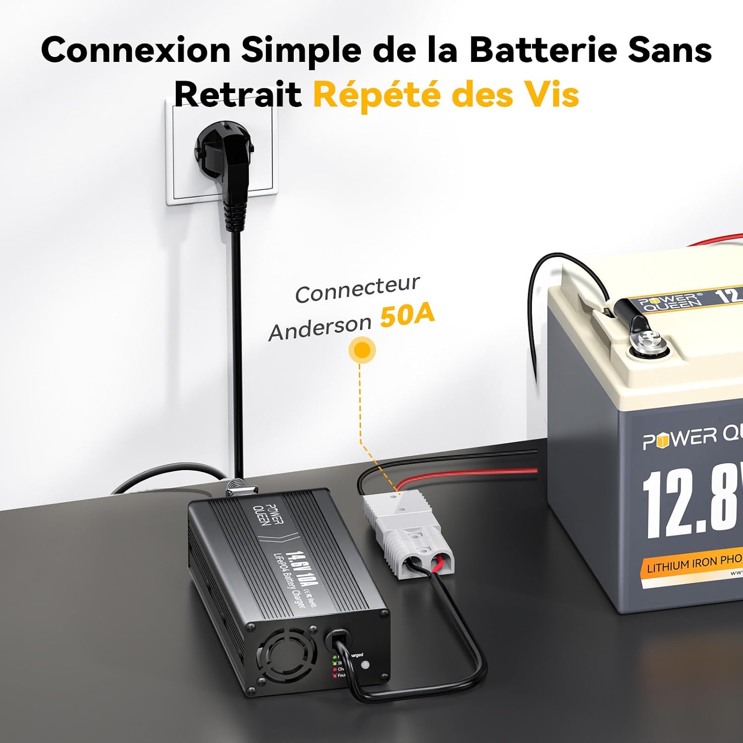 Chargeur LiFePO4 14,6V 10A Power Queen avec Connecteur Anderson