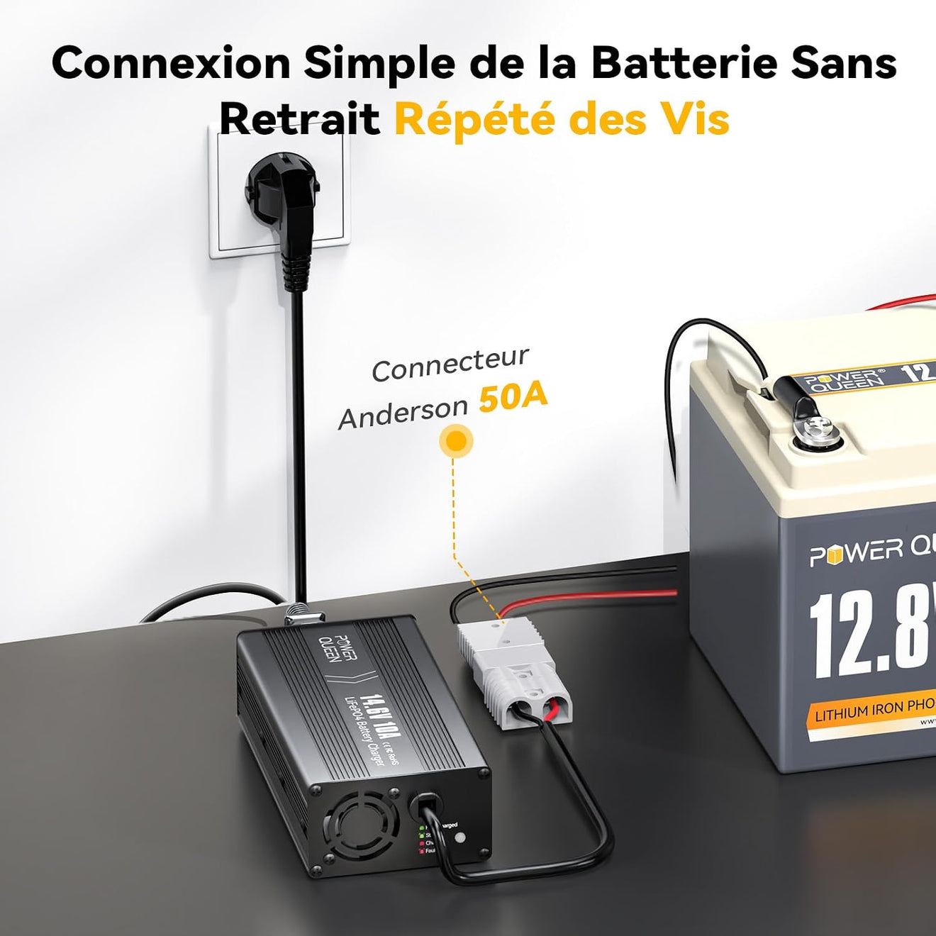 Chargeur LiFePO4 14,6V 10A Power Queen avec Connecteur Anderson