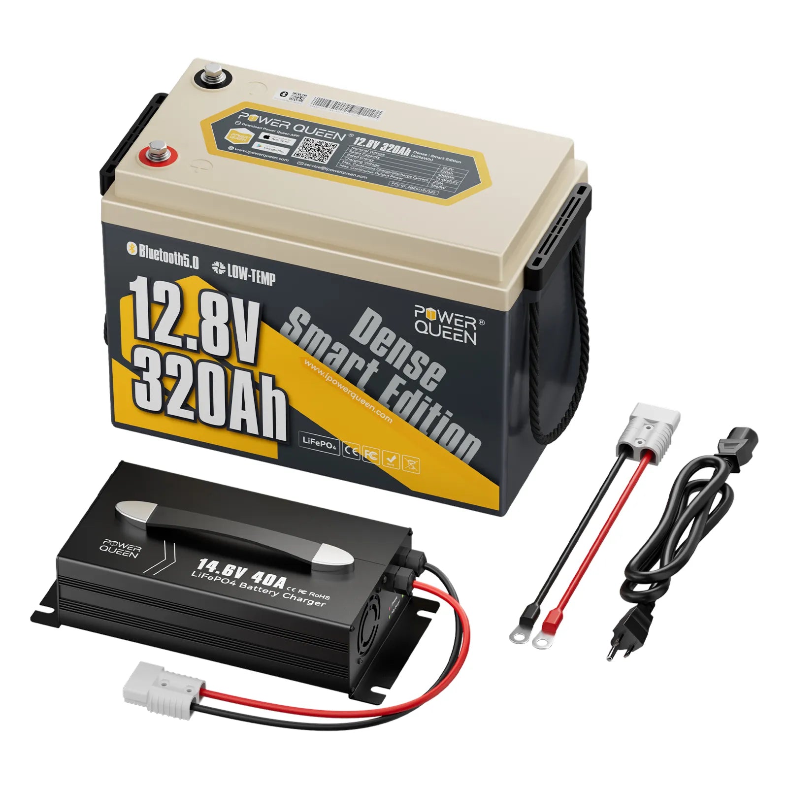 Power Queen 12V 320Ah Dense Smart Batterie LiFePO4 Sous le Siège & Bluetooth