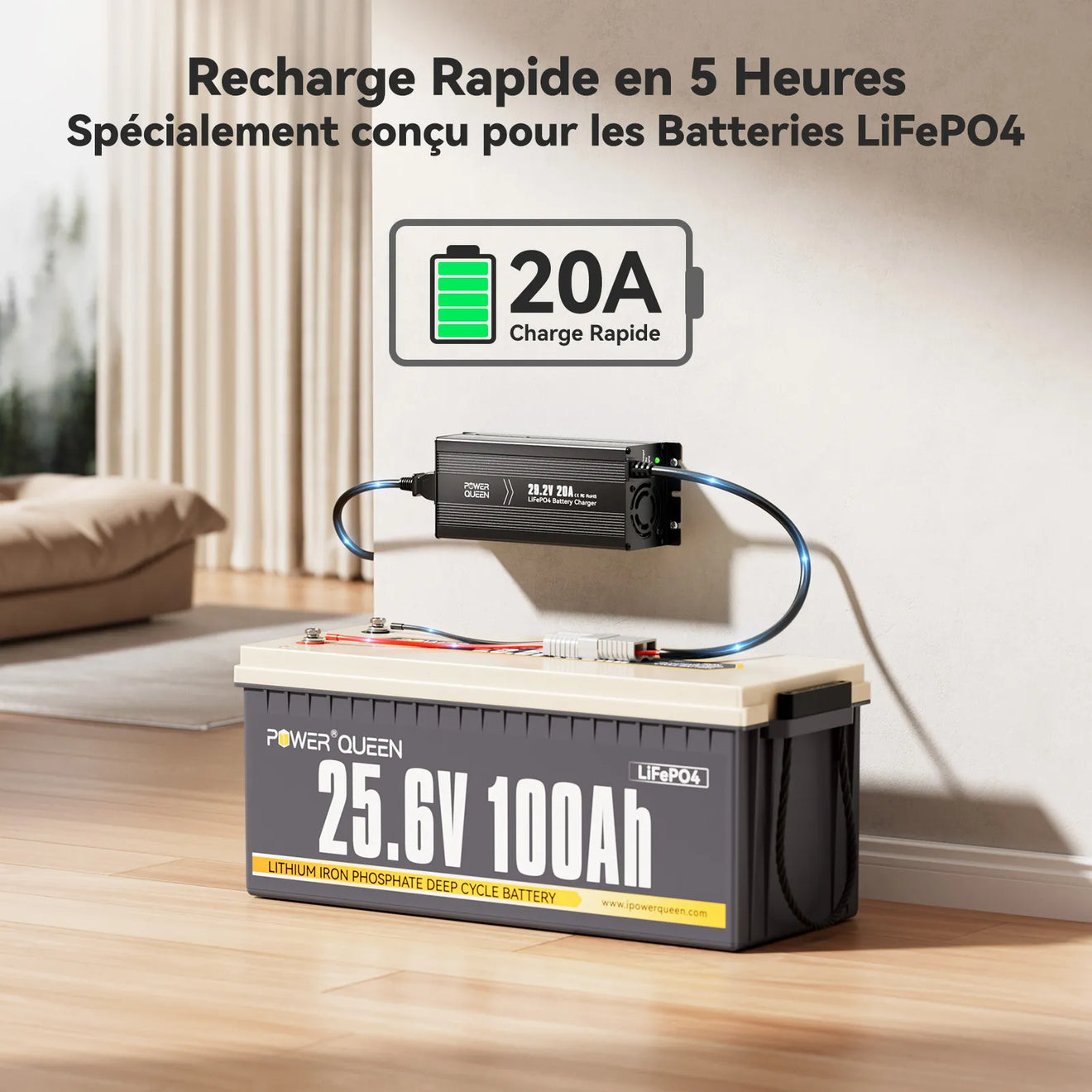 Chargeur LiFePO4 29,2V 20A Power Queen avec Connecteur Anderson