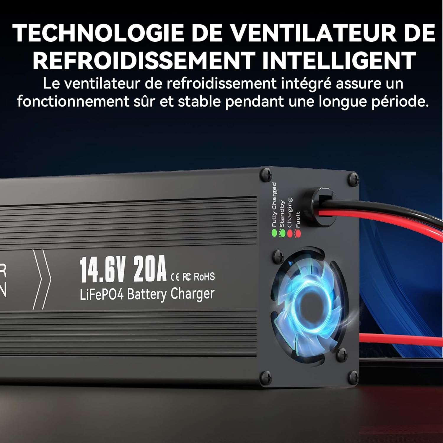 Chargeur LiFePO4 14,6V 20A Power Queen avec Connecteur Anderson