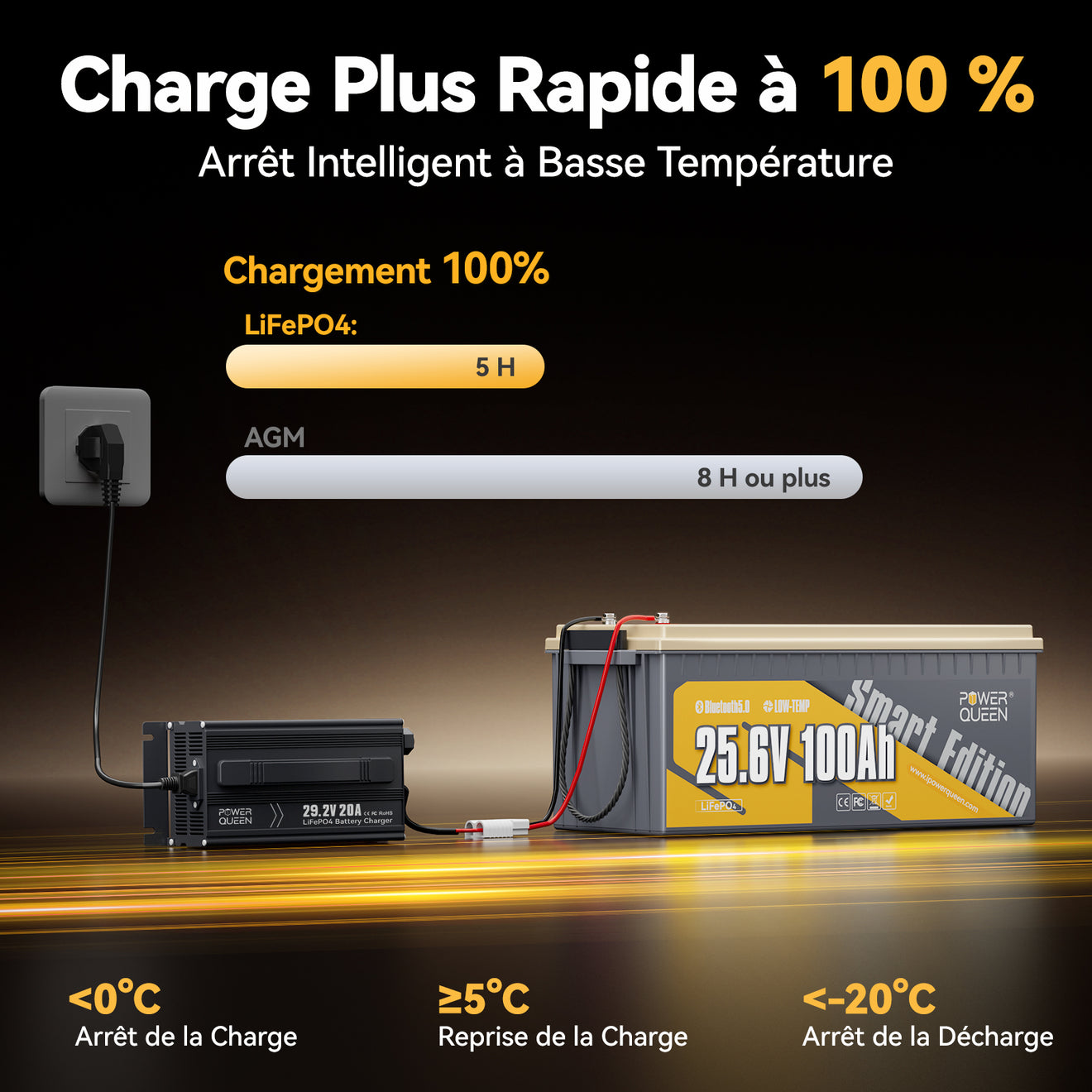 Charge rapide et sécurisé, batterie lifepo4 24v 100ah