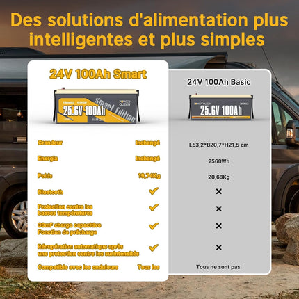 Protection LTP et Récupération Auto, Batterie LiFePO4 24V 100Ah Smart