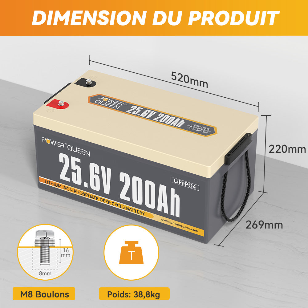 Boulons M8 16mm, Dimension de Batterie Rechargeable 124V 200Ah avec BMS 200A