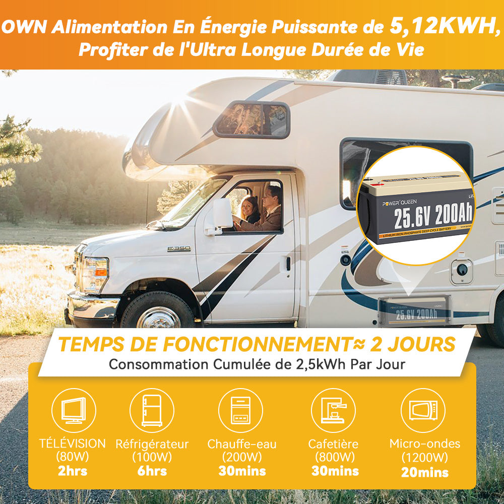 Énergie Fiable pour la Télévision, le Chauffe-eau, etc. Batterie LiFePO4 pour RV et Domestique