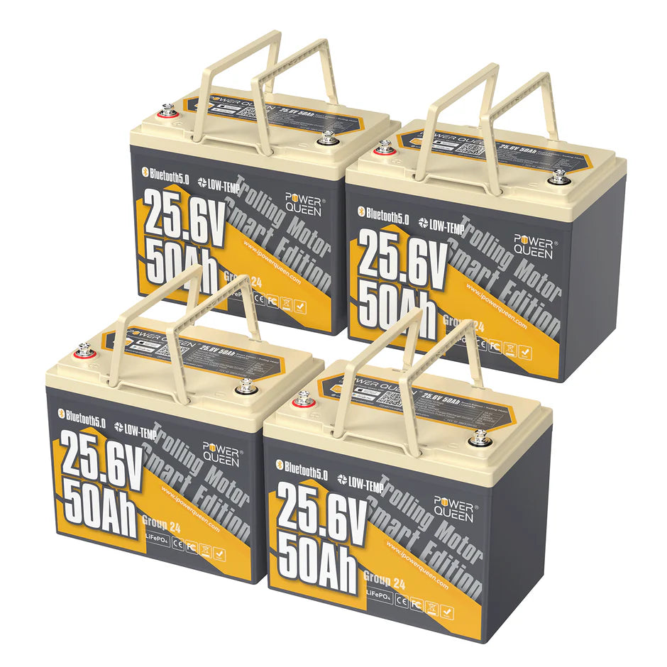 LIFEPO4 24V 50Ah Batería de Power Queen con Bluetooth inteligente para motores de pesca de tren