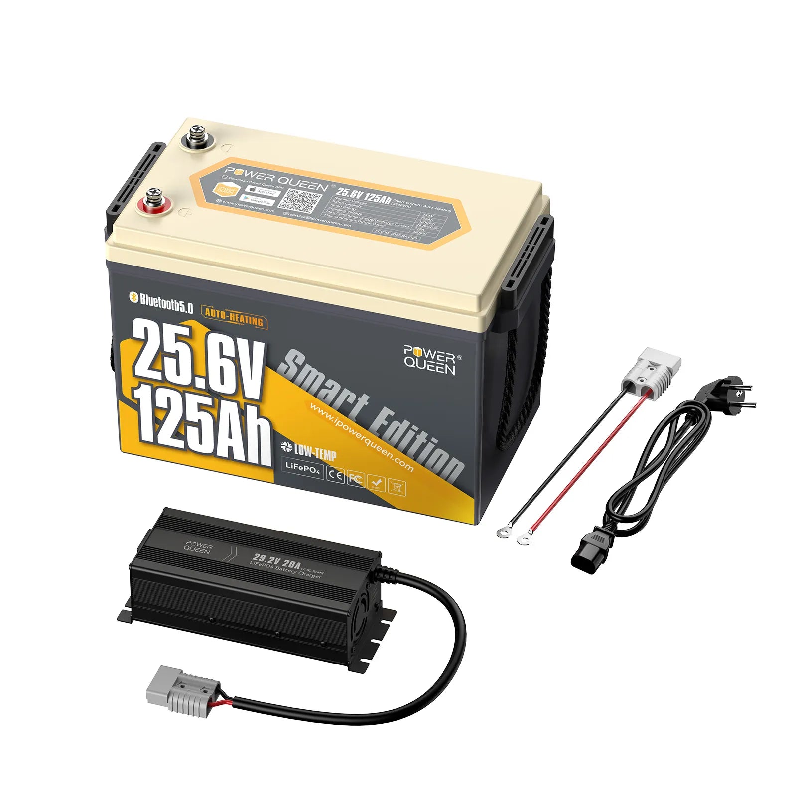 Power Queen Batterie Lithium 24V 125Ah Smart Bluetooth pour Moteur Électrique