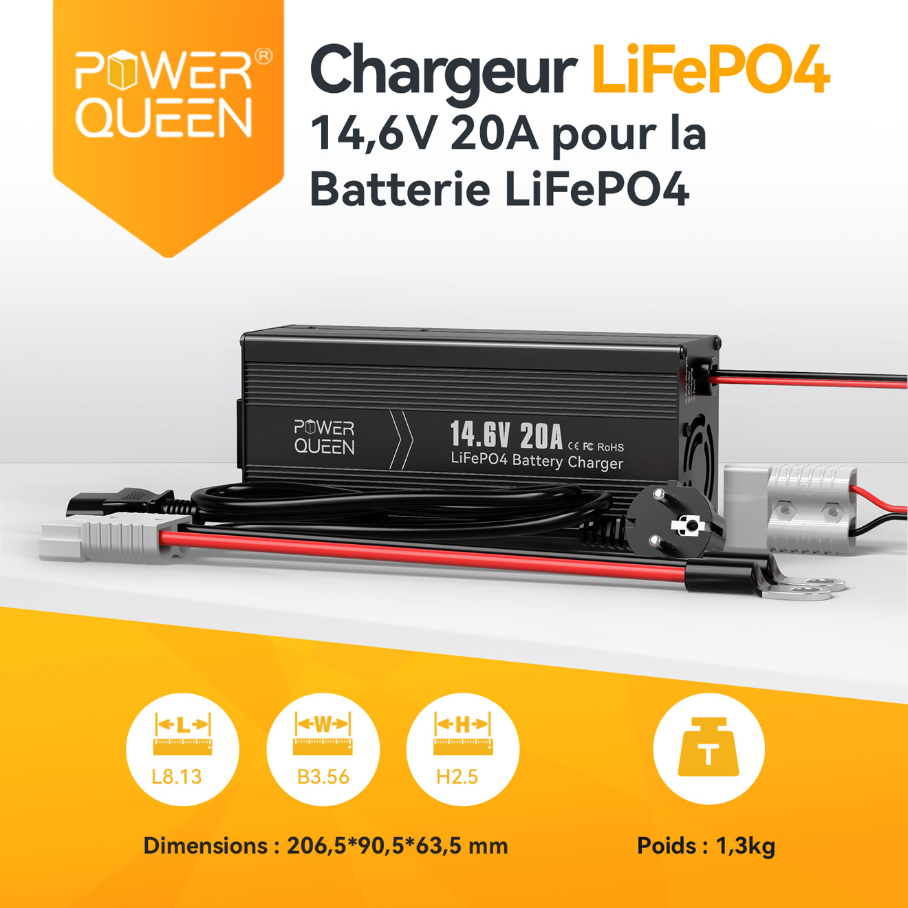 Dimension Compacte et Poids Léger, Chargeur LiFePO4 14.6V 20A