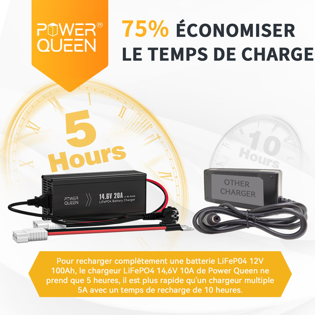 Charge Rapide en 5 Heures, Chargeur LiFePO4 14.6V 20A