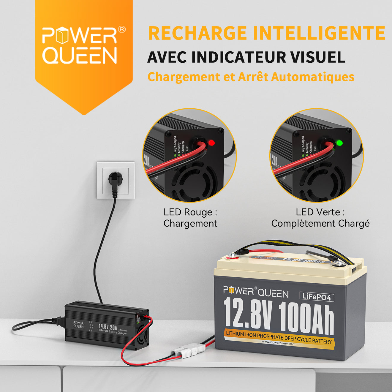 Affichage LED Visuel, Chargeur LiFePO4 14.6V 20A