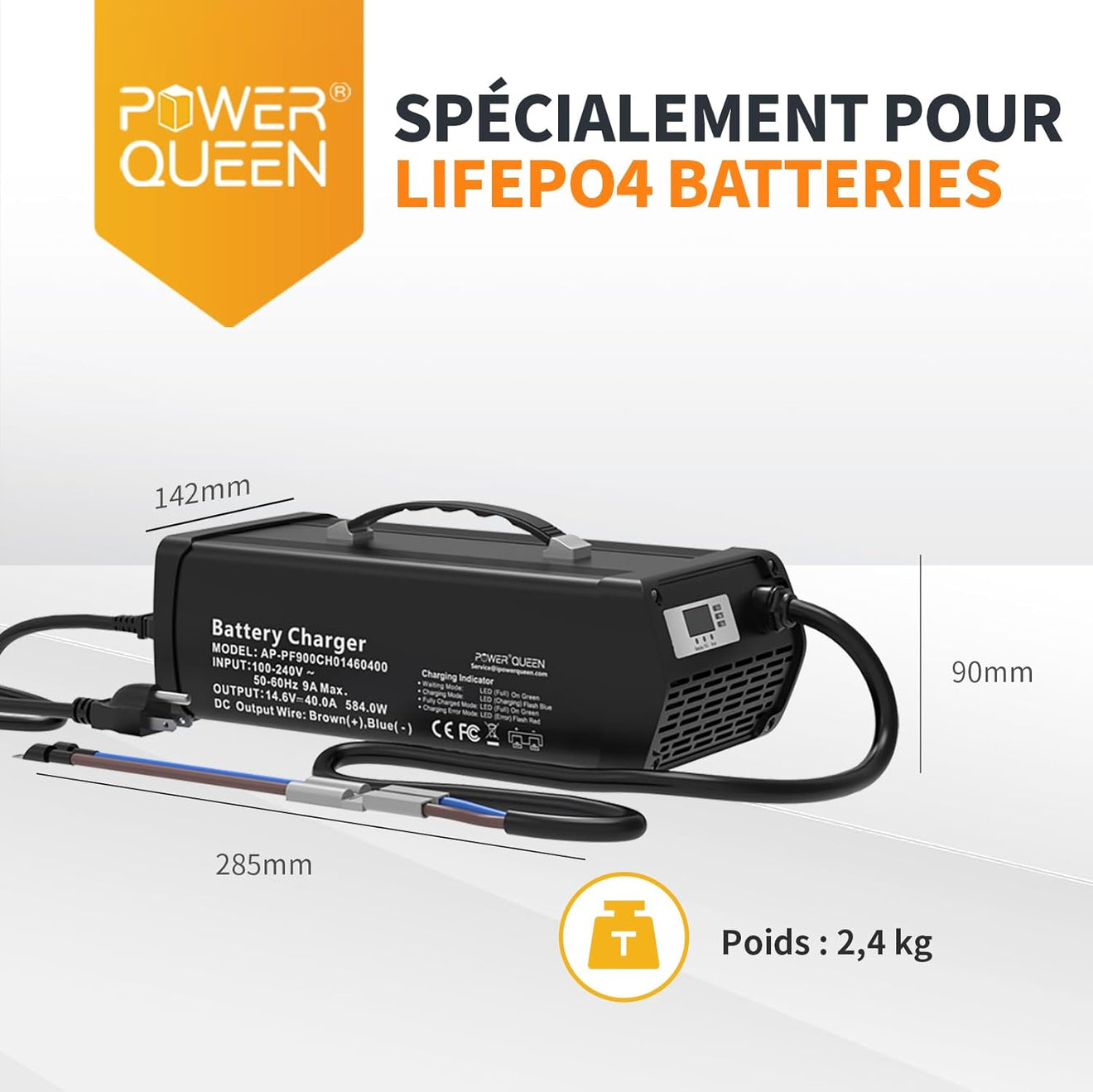 Poignée Facile à Remporter, Chargeur LiFePO4 14,6V 40A