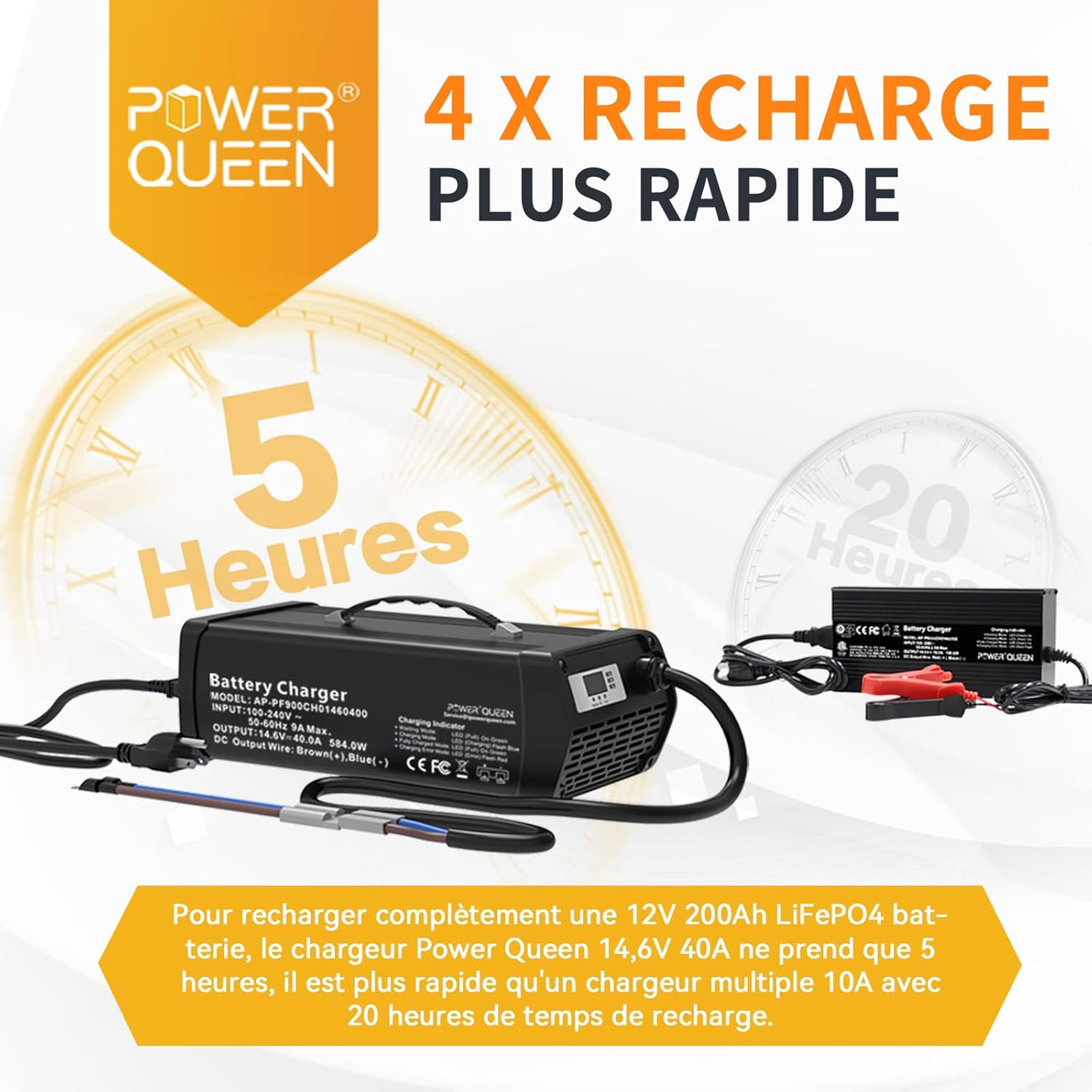 Charge Rapide, Chargeur Lithium 14,6V 40A avec Poignée