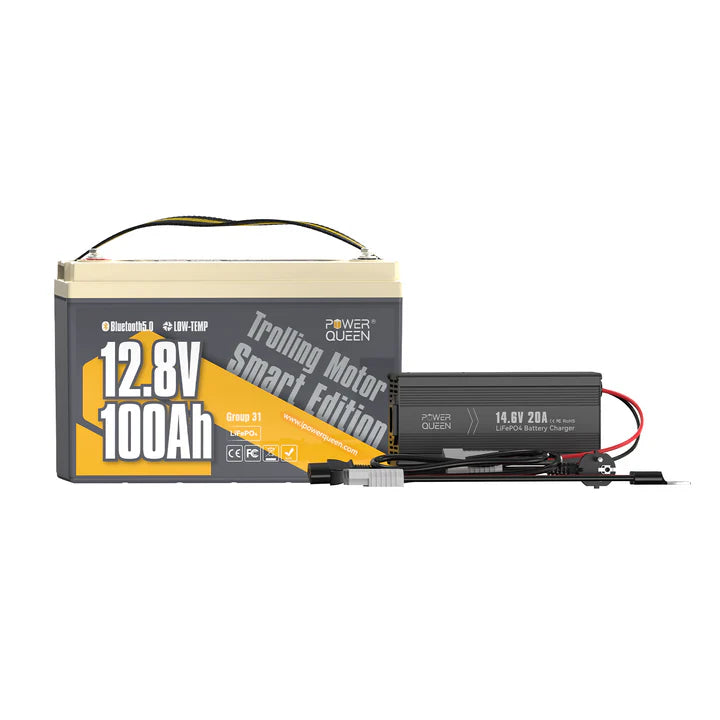 Power Queen LifePO4 12V 100Ah 12V 100 AH con Bluetooth per motori di pesca in treno