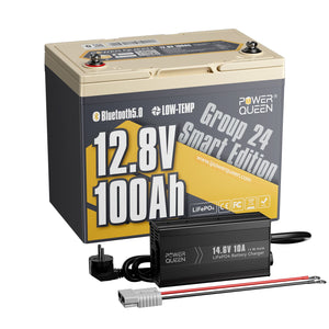 LIFEPO4 12V 100Ah Battery Group 24 de Power Queen con Bluetooth inteligente