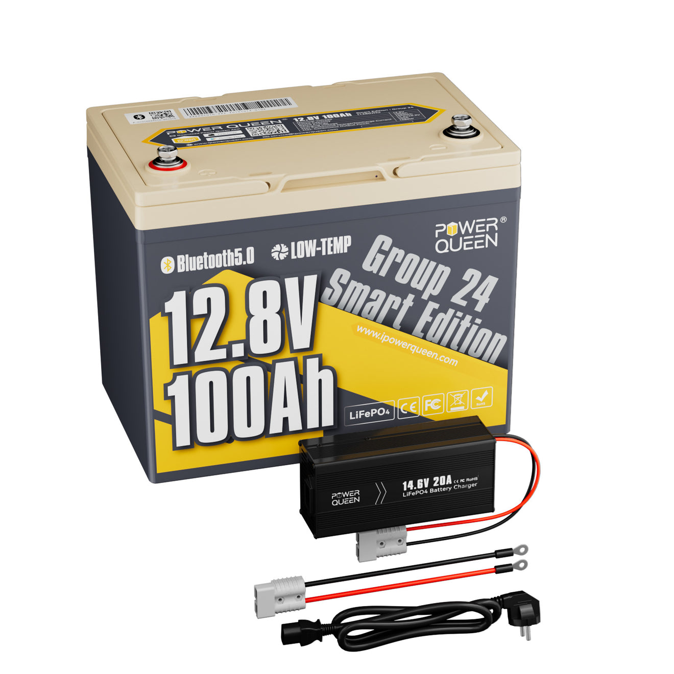 LifePo4 12V 100AH ​​battery Group 24 from Power Queen with Intelligent Bluetooth